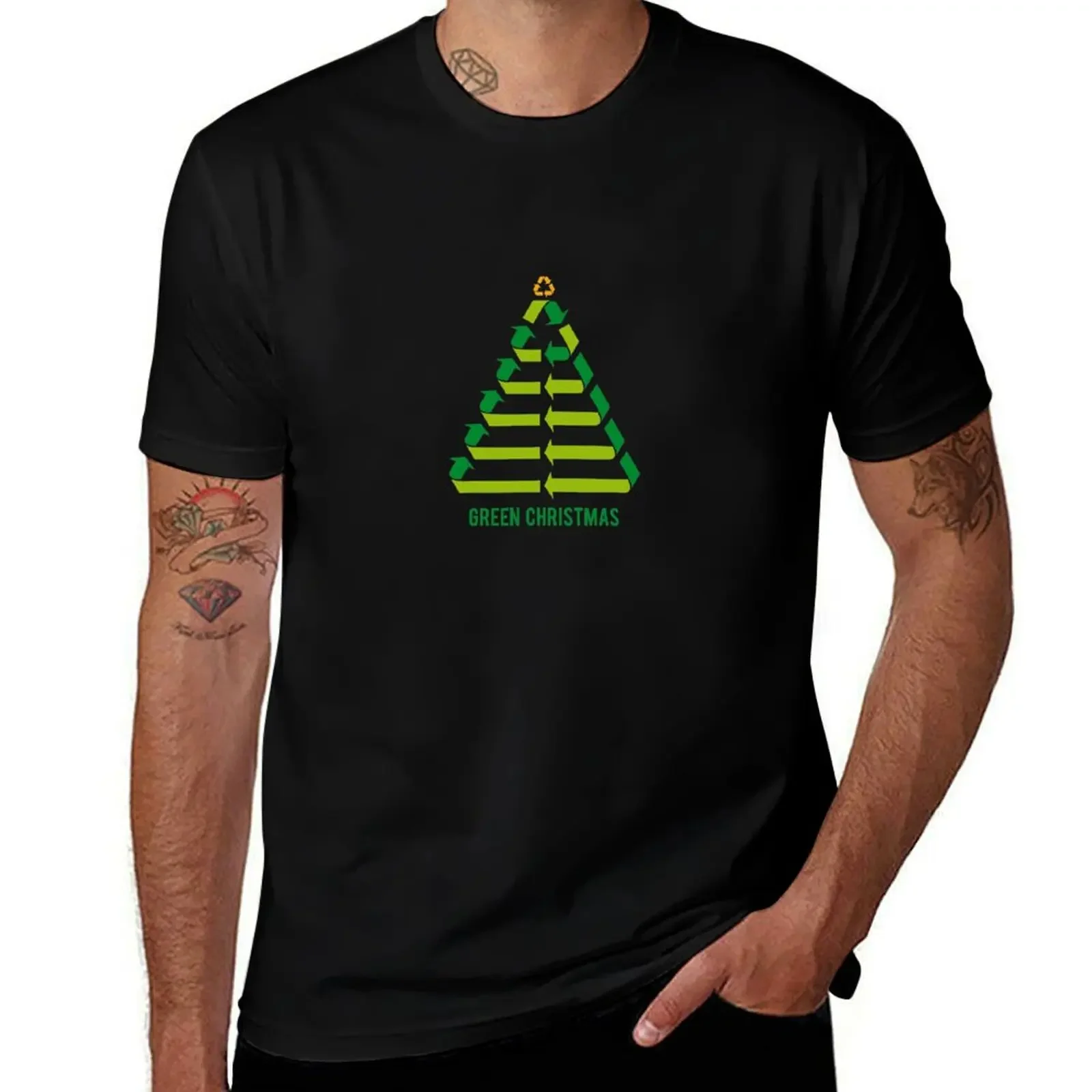 

Christmas tree with recycling signs, recycle symbol T-Shirt graphic t shirts cheap stuff blanks man t shirt Short sleeve tee men