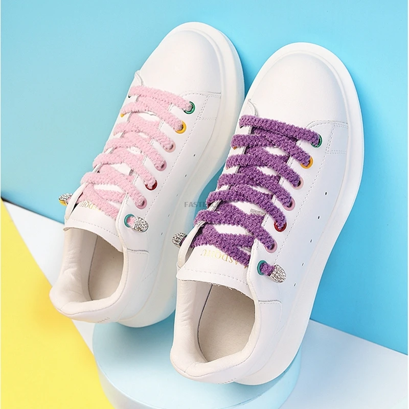 1Pair Elastic Laces Sneaker Plush Shoelace Without Ties Diamond Shoes Lace Buckle Kids Adult Lazy Shoelaces Rubber Band for Shoe