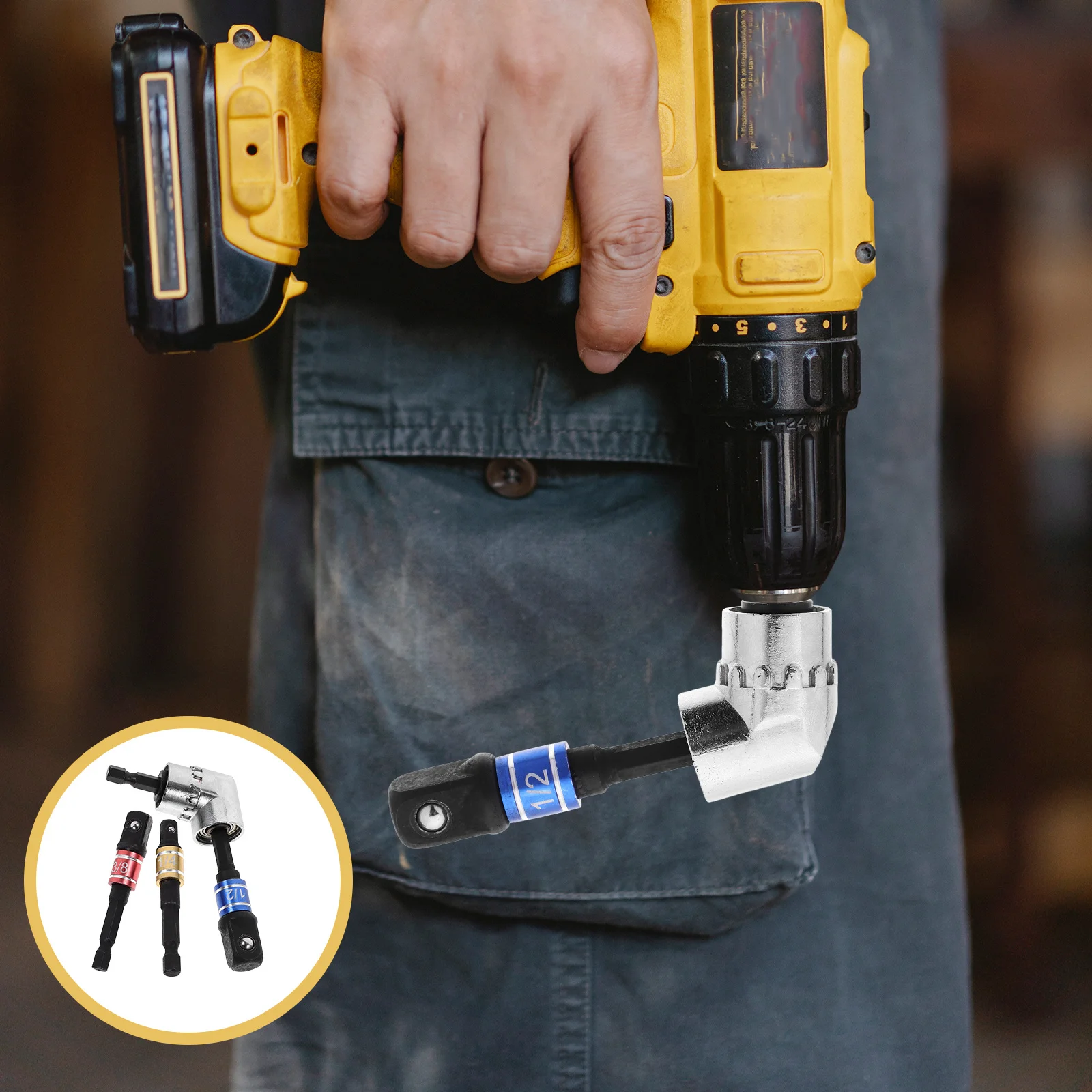 

1Set Right Angle Drill Attachment Square Head Socket Adapter Impact Drill Bit Extension Holder for Impact Driver