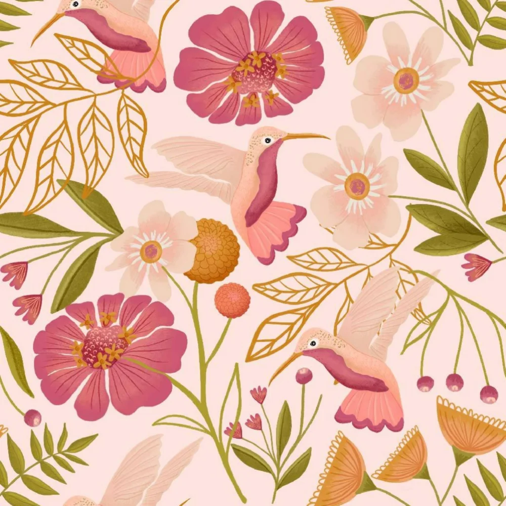 Sunflower Pink Summer Hummingbird Floral Wallpaper Easy To Peel And Stick Waterproof Self Adhesive Removable Mural Decoration