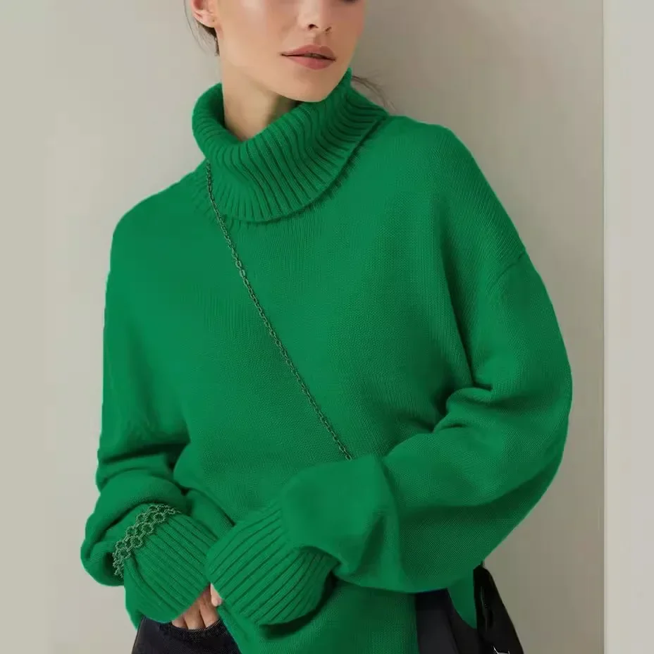 

Russian Hot Selling Solid Color Knitted Pullover High Neck Sweater for Women