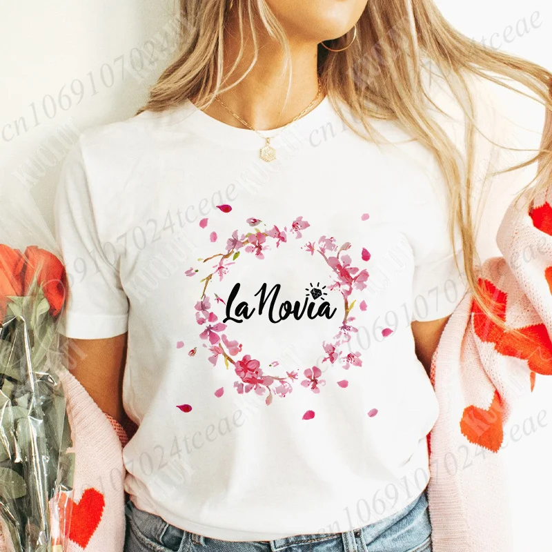 Team Bride Squad T-Shirt Bridal Wedding Single Bachelorette Hen Party Tops Flower Crown Tees Spanish Girls Bridesmaid Blouses