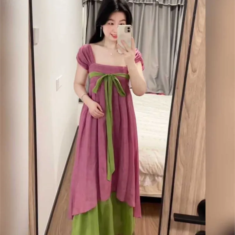 

Pregnant Women's New Chinese Square Neck Hanfu Dress Maternity Summer New Breathable Short Sleeve Hanfu Skirt For Gift LI312