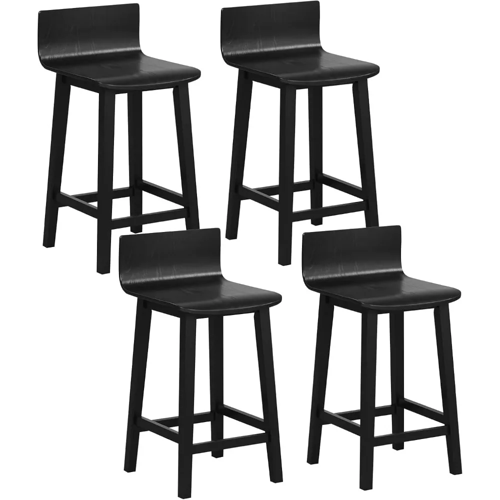 

24.5" Bar Stools Set of 4, Counter Height Bar Stools w/Low Back & Footrest, Farmhouse Wooden Bar Dining Chairs, Armless Wood