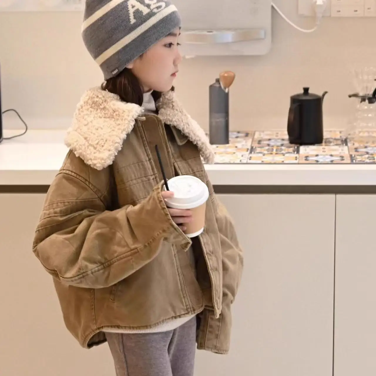 

Kids Autumn And Winter Girls' Coat Fashion 2026 New Children's Cotton Clip Thick Collar Warm Jacket 120-170cm