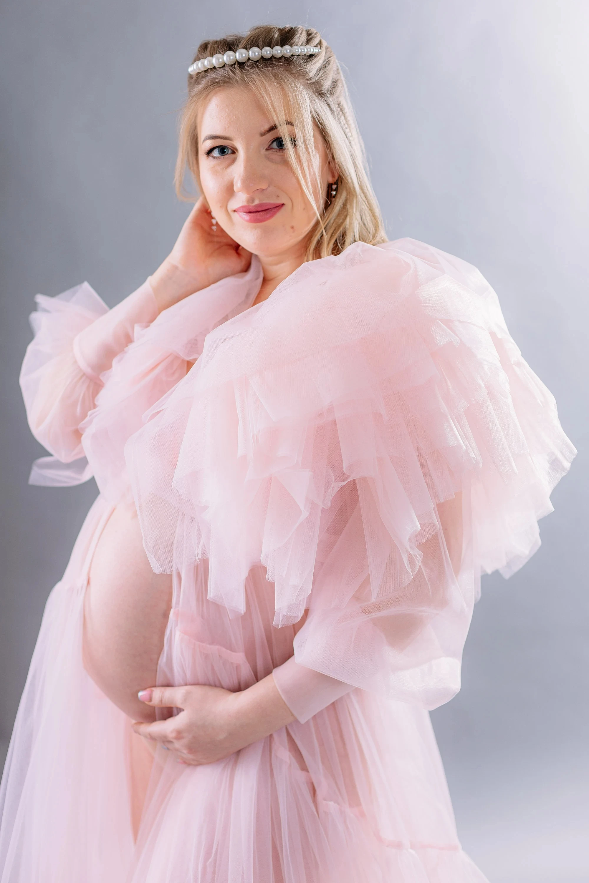 Sexy See Thru Prom Dresses With Puff V Neck Long Sleeves Tulle Prom gowns Ruffles Tiered Pregnant Woman Custom Made Robe