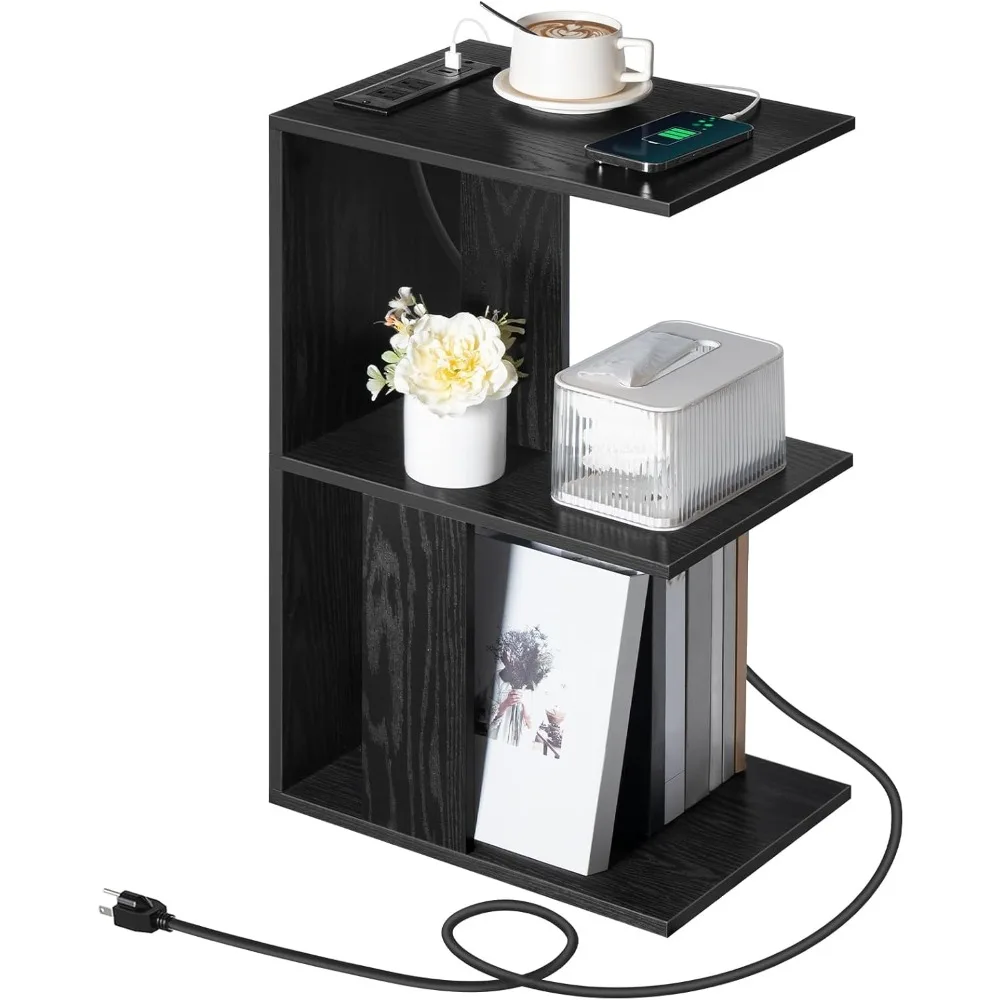 

Торцевой столик с зарядной станцией, узкий приставной столик для небольших помещений с USB-портами и розетками, прикроватная тумбочка с подсветкой, N