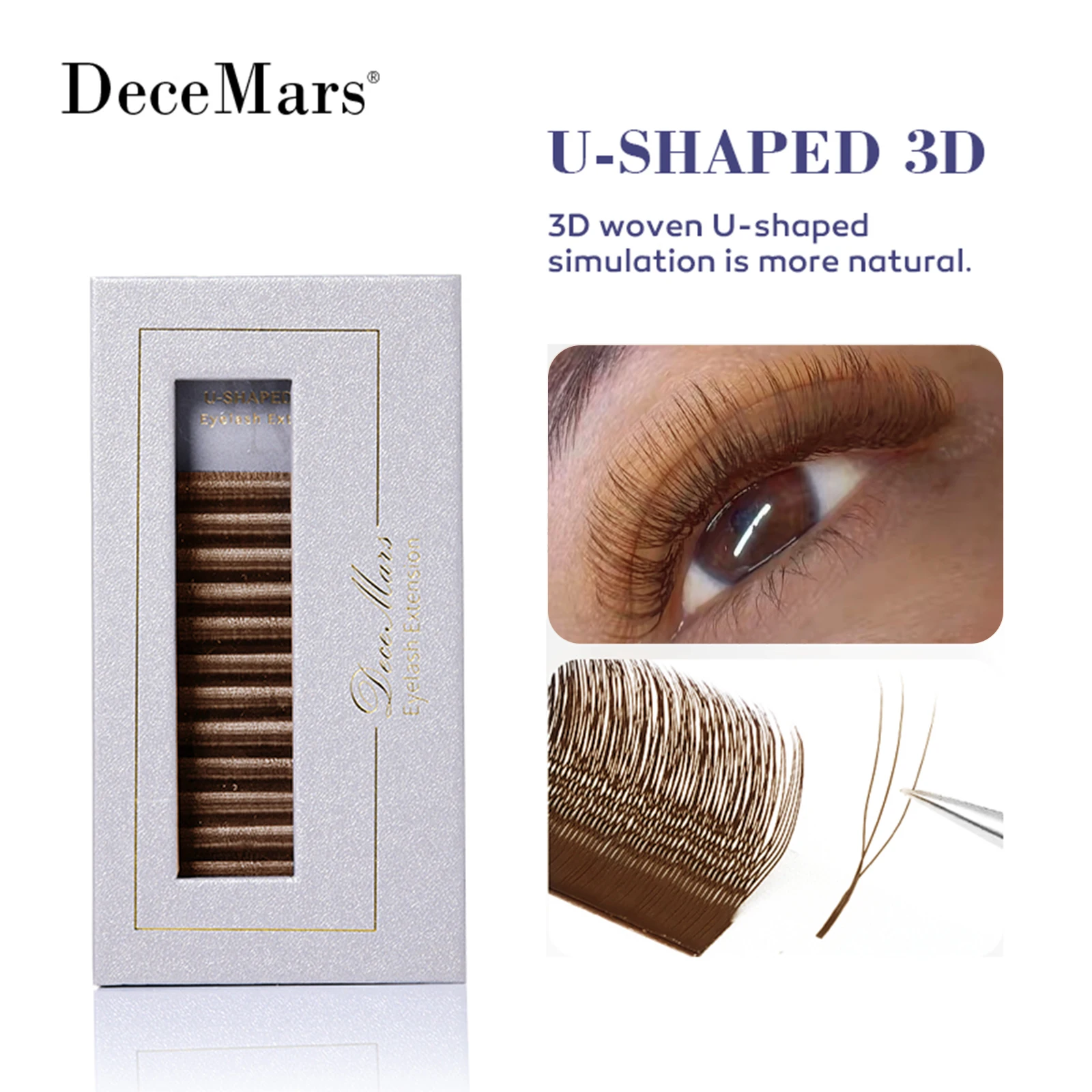 DeceMars U-förmige 3D Braune Wimpernverlängerungen (12 Reihen/Tray) für Make-up