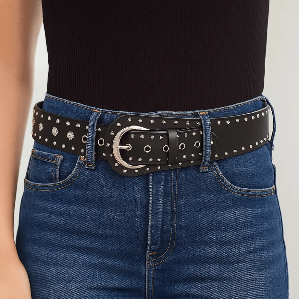 니치 디자인 빈티지 리벳 가죽 벨트 PU 가죽 스터드 디자인 여성 허리 벨트 시크 Y2k 드레스 청바지 허리띠 스파이시 걸스