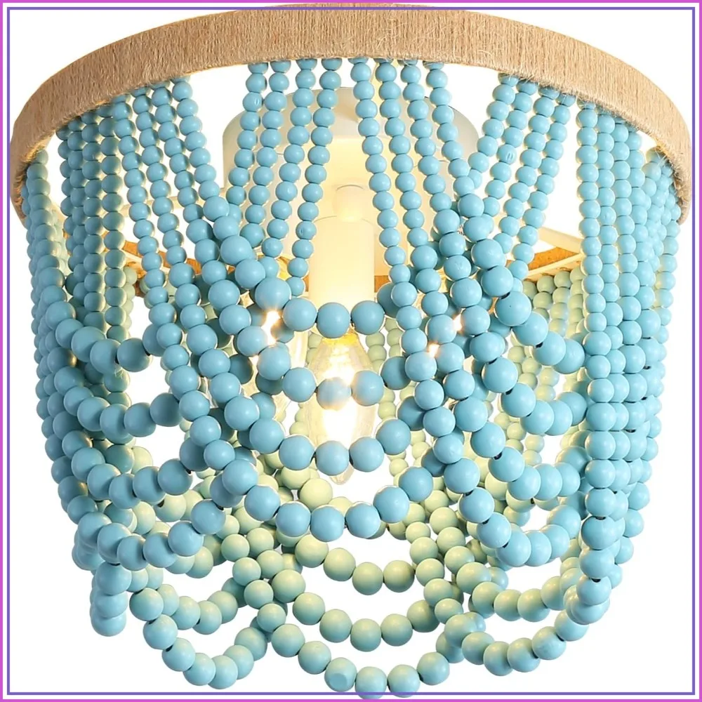 Bohemian Handmade Beaded Chandelier, 3-Tier Wood Bead Ceiling Light for Living Room, Bedroom, Dining Room