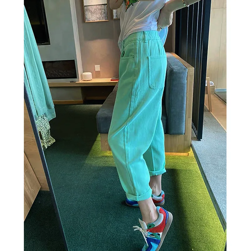 Green Pregnant Woman Summer Pants Maternity Clothes High Waist Pregnancy Belly Trousers Plus Size Cotton Linen Cropped Pants