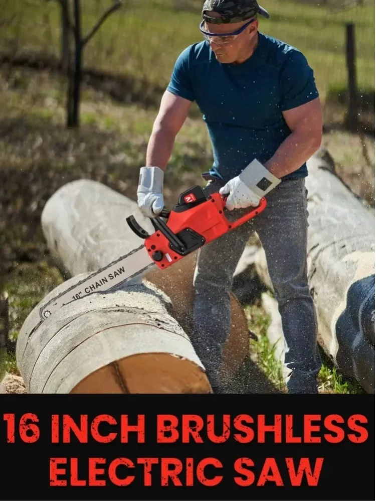2000W Hochleistungs-16"-Bürstenlose Elektrische Kettensäge, 18m/s Schnellschnitt, Wiederaufladbarer Holzschneider Kompatibel mit Makita-Batterien, Digitale Leistungsanzeige, Outdoor-Holzfällersäge