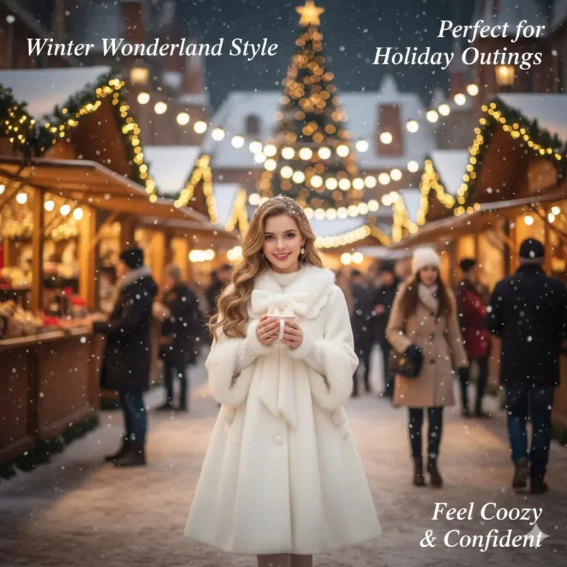 

Y2K Bow Jacket Coat Women French Sweet Plush Cardigan White Tie Button Outerwear Elegant Commuter Style Warm Winter Coat Girls