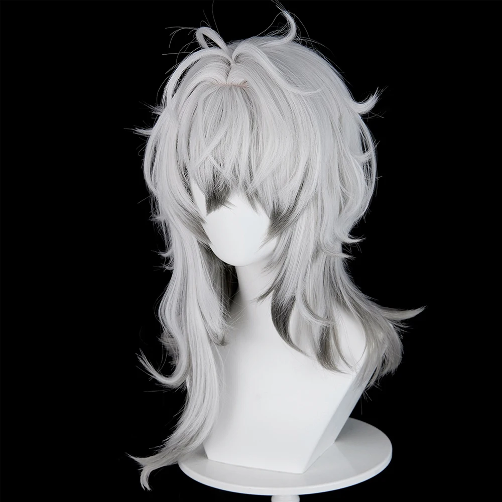 Silver White Ombre Grey Synthetic Medium Long Wigs with Bangs Anime Game Cosplay Fluffy Heat Resistant Wig for Daily Party image 5