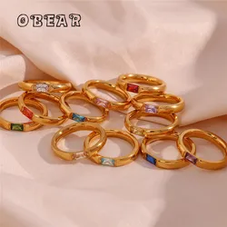 Exquisite Colored Zircon Ring Women Stainless Steel 18k Gold Plated Fashionable Girlfriend Birthday Jewelry