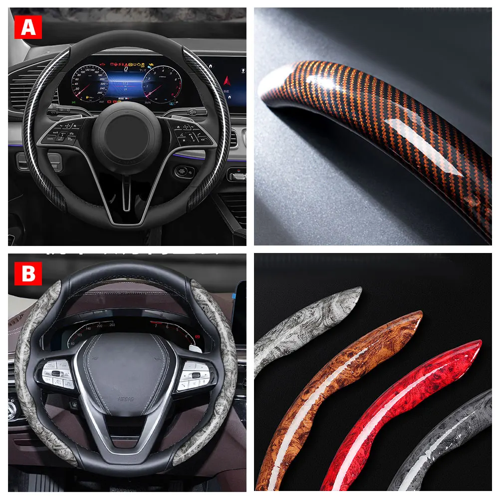 Car Universal 38cm Carbon Fiber Car Steering Wheel Cover Non-slip Card Cover Auto Steering Wheel Handle Booster Protective Cover