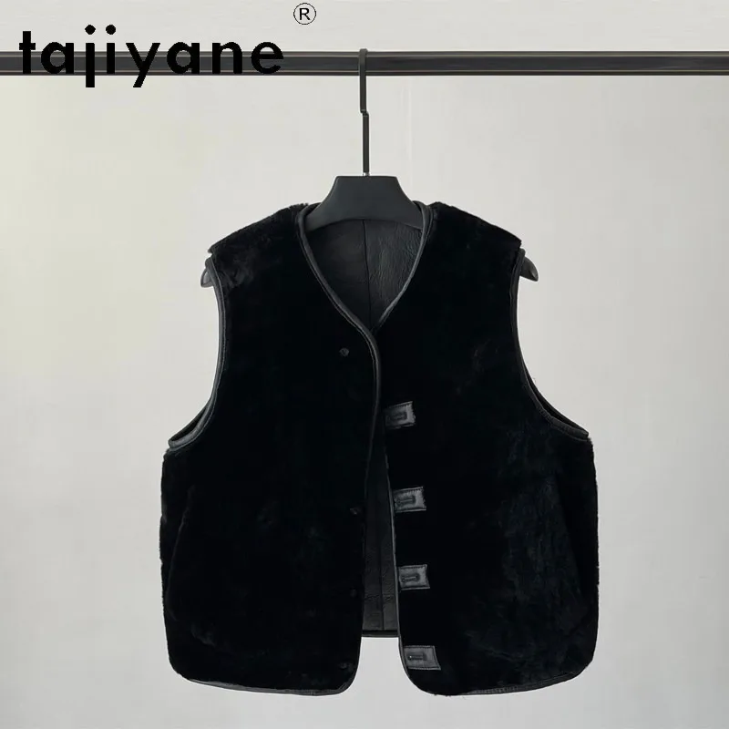 TAJIYANE Short Shearling Real Fur Jacket Fur Fur Vest Women Double-sided Jackets Tops Winter Coat Women Clothing V-neck Шуба