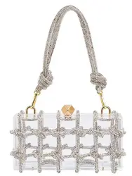 Diamond Clear Acrylic Box Evening Clutch Bags 2023 Women Boutique Woven Knotted Rope Rhinestone Purse and Handbags Wedding Party