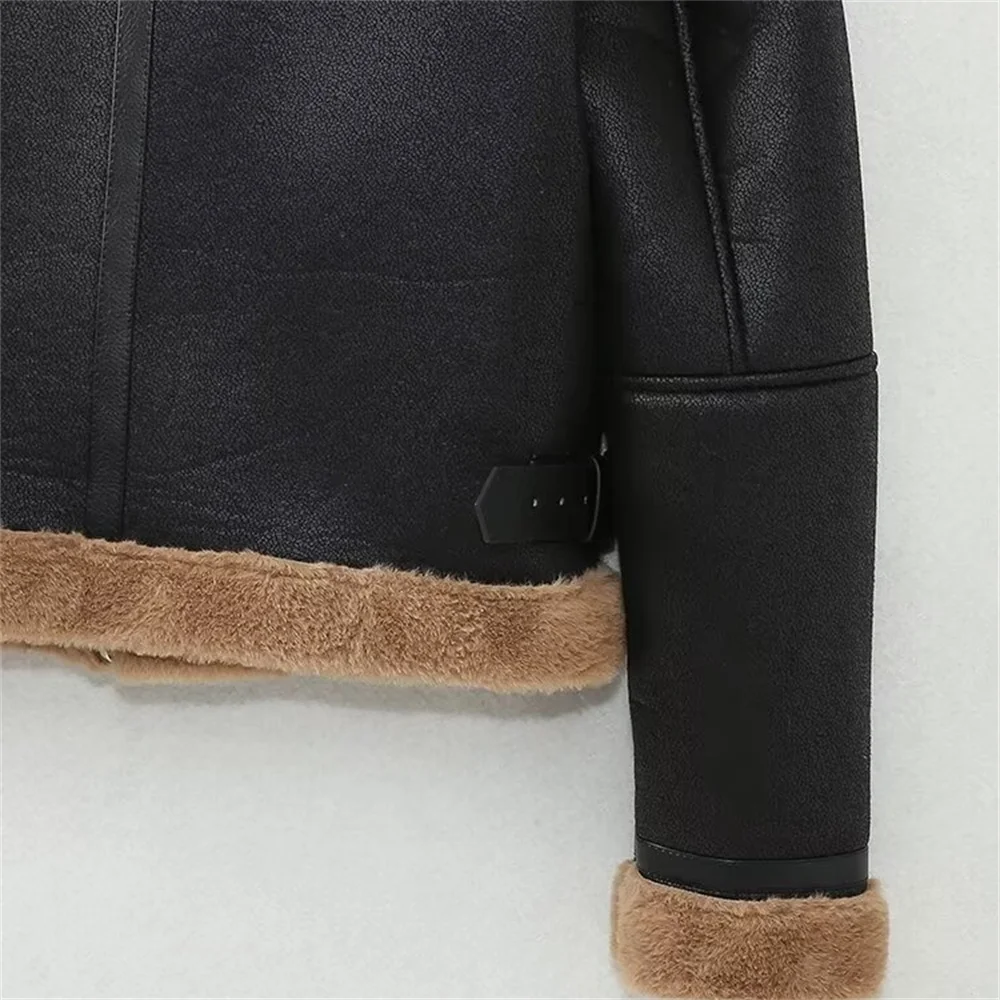 Zach Ailsa 2024 Autumn New Product Women\'s Flip Collar Long Sleeve Fur One Piece Fleece Double sided Short Jacket Coat