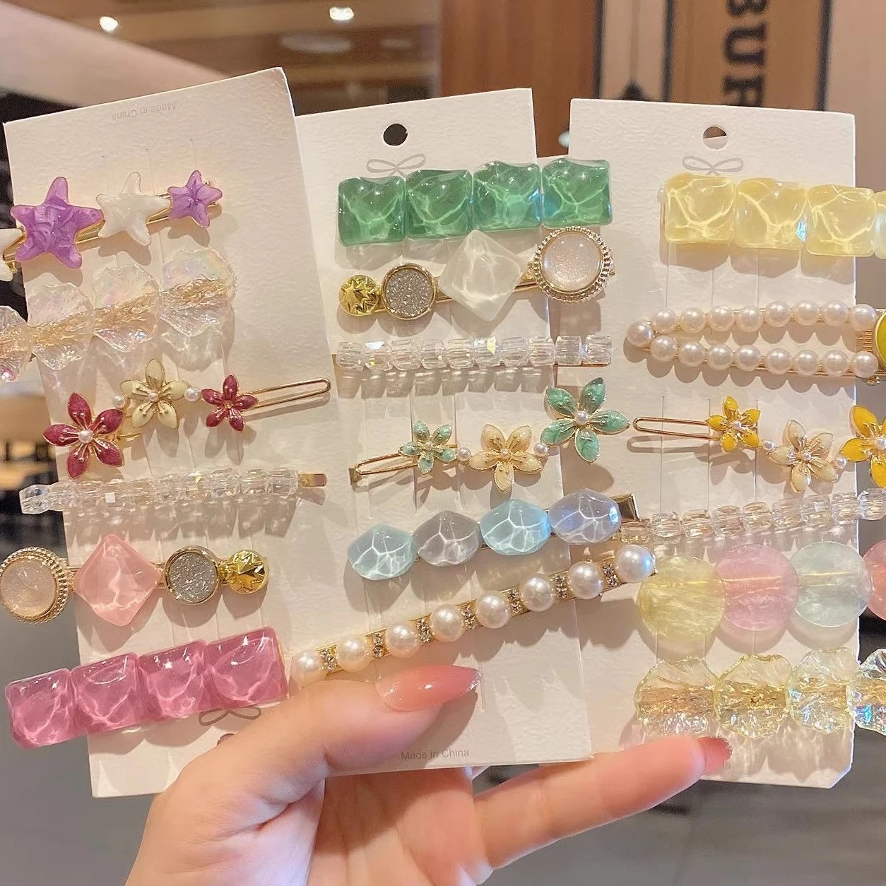 

Заколки для волос из свежей ракушек, стильные летние заколки с жемчугом и смайликом, нерегулярная морская звезда, 6 шт., прозрачная челка, отслаивающиеся заколки