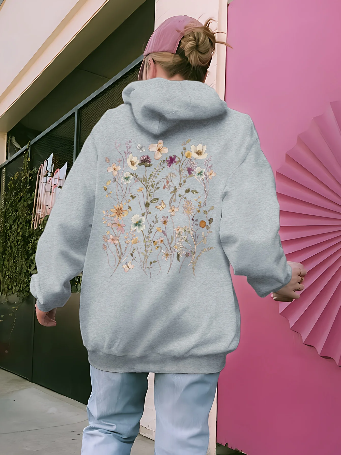 

Floral Graphic Print Autumn and Winter Pure Cotton Hoodie for Men and Women Outdoor Street Sports Training Brand Trendy Clothing