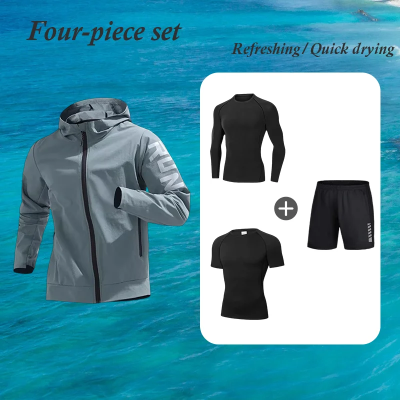

Men's 4PCS Sportswear Set Spring and Summer Comfortable Breathable Quick-Dry Fabric Running Fitness Cycling Training Outfit