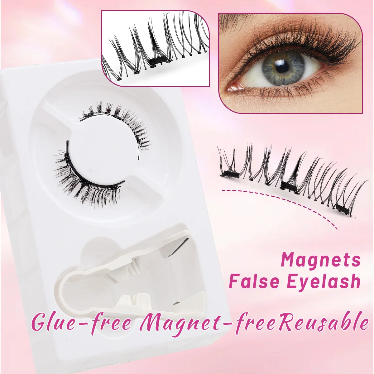 3D Natural Magnetic Eyelashes False Mink Invisible Long Magnetic Lashes Natural Thick False Eyelashes Soft for Eyelashes Extensi