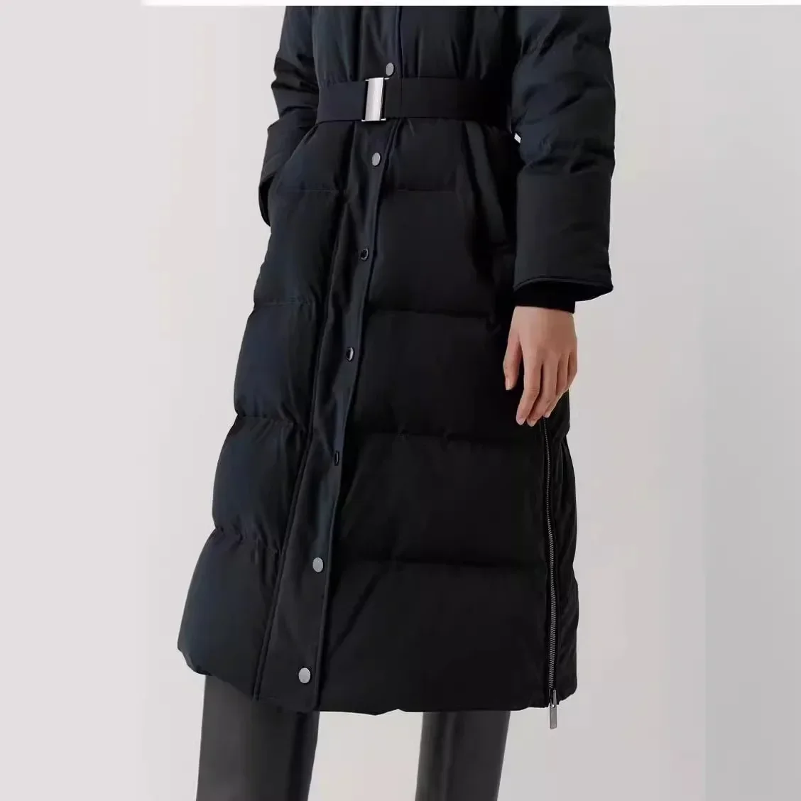 Gaohua Quality Wool Blend Flat Surface Straight Body Hooded Down Coat Slimming Thick Waist-fitted Down Coat Long Sleeves