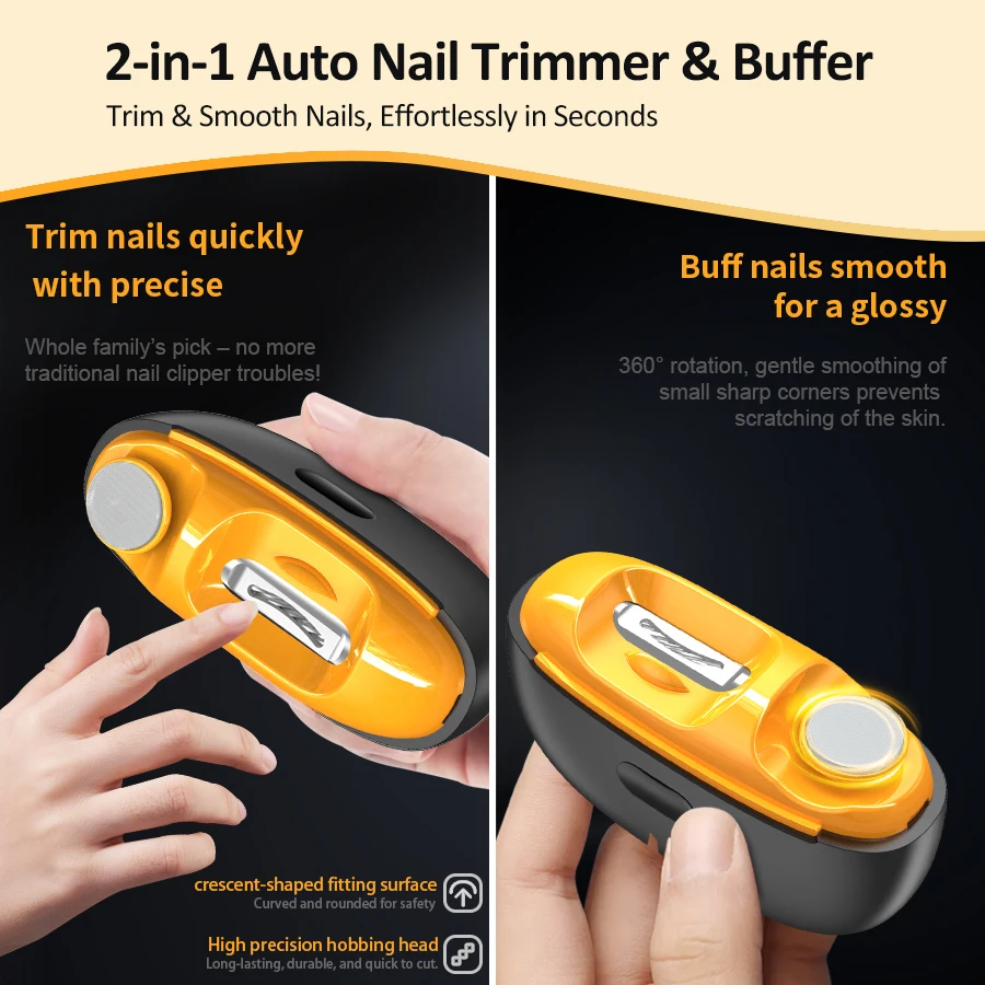 2in1 Electric Nail Clipper Polisher Grinding 2 Speeds for Elder Children Dust Collector Nair Type-C Charge Portable Nail Trimmer