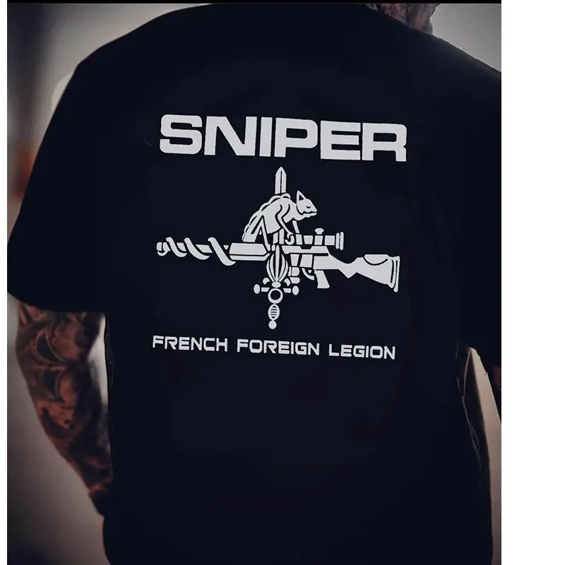 

Французский иностранный легион SNIPER с индивидуальным принтом в стиле милитари, тактическая футболка с короткими рукавами, мужская уличная повседневная спортивная футболка