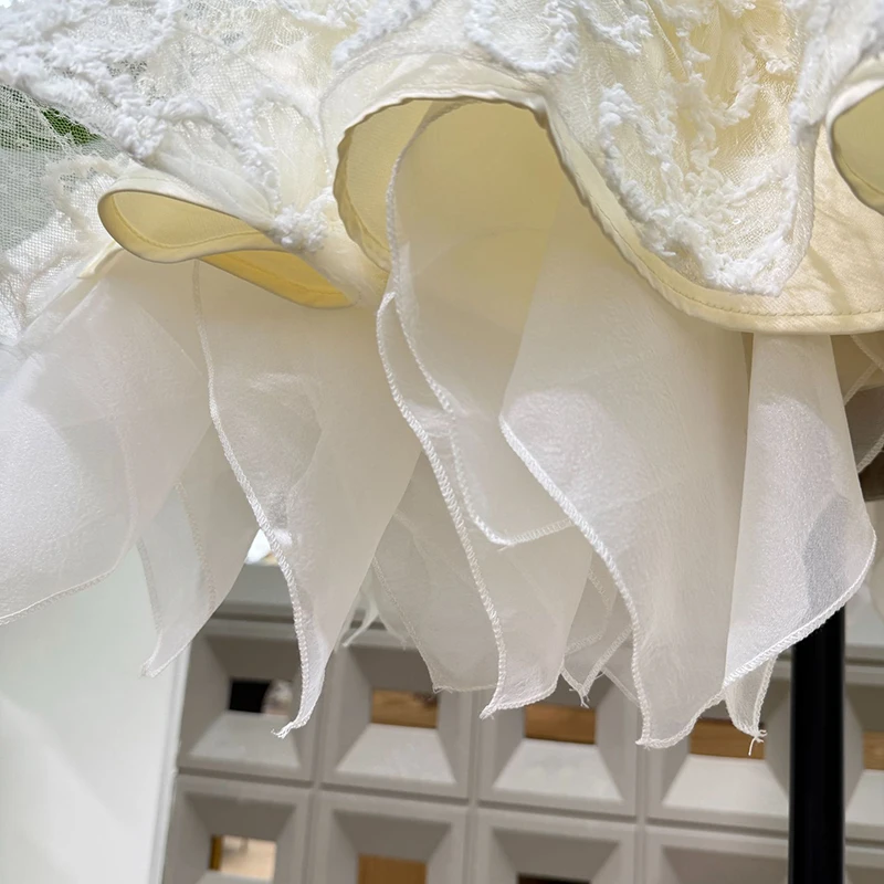 KBQ Abiti da festa con orlo in rete impiombato dolce senza schienale per donna Colletto quadrato senza maniche Patcwork Abito corto elegante floreale femminile