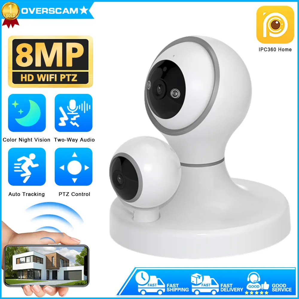 

8MP WiFi Surveillance Camera Dual Lens Dual Screens Indoor Wireless 360° HD Video Security IP Cameras Smart Home Baby Monitor