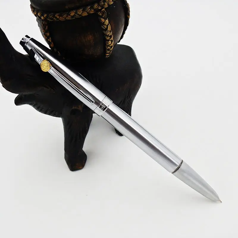 

HERO All Stell 115 Silver Fountain Pen 12K Gold F 0.5mm Hooded Nib Character Practice Office Business Luxury Stationery Writing