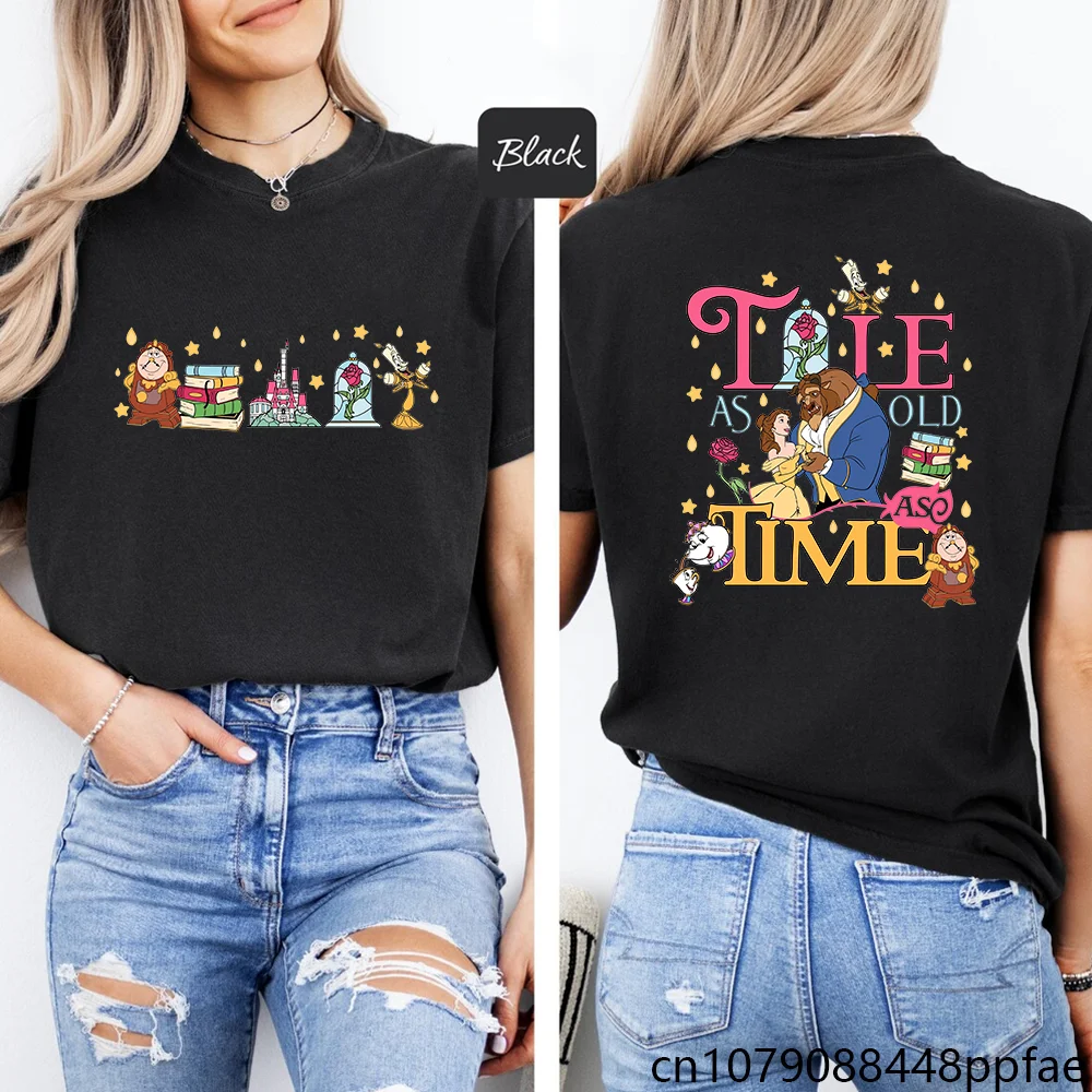 

2025 Summer New Beautiful Woman and Beast T-shirt Women's Outdoor Leisure Personalized Shirt Animation Cartoon T-shirt Top
