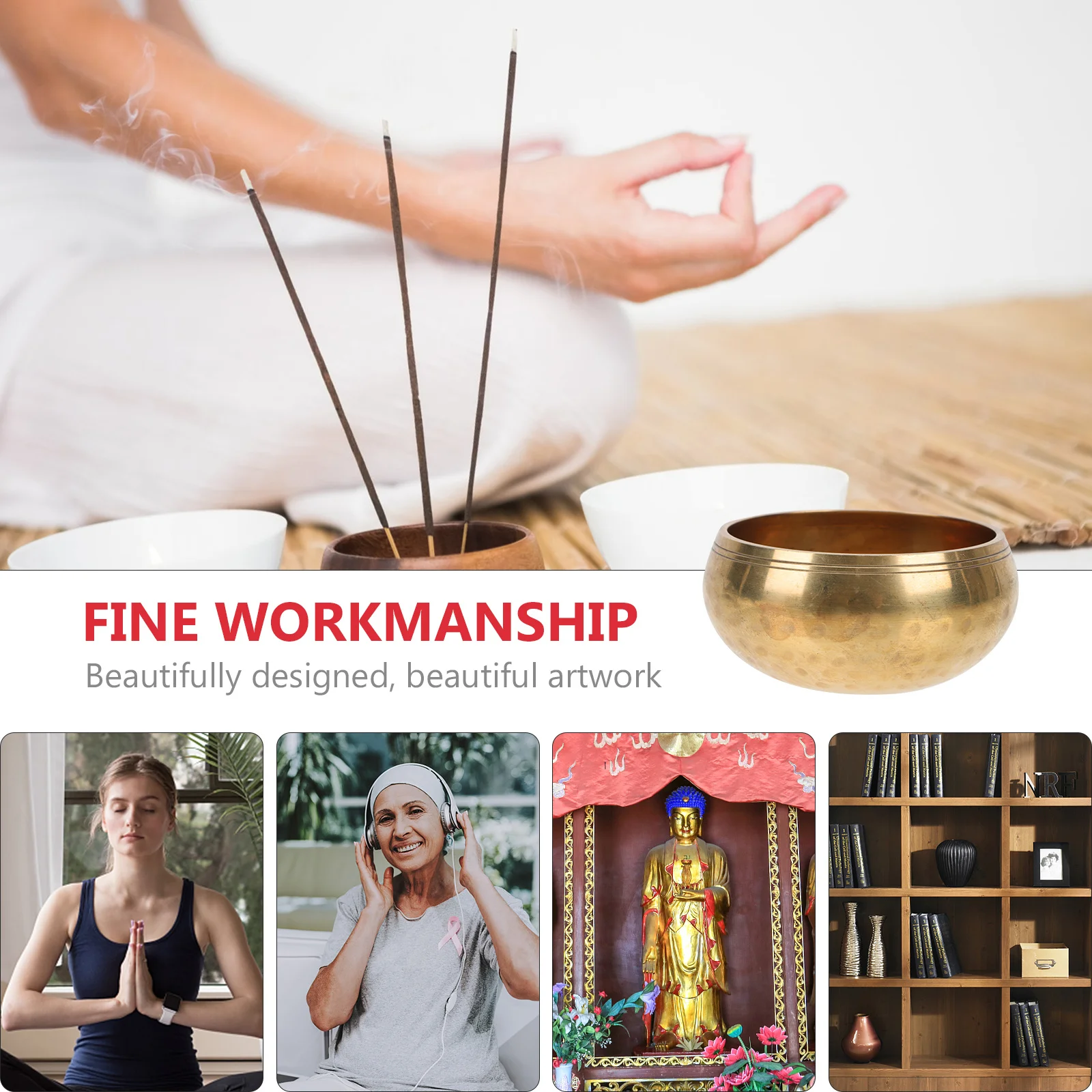 

1Set Buddha Sound Bowl Premium Copper Tibetan Chanting Bowl Fine Craftsmanship Meditation Sound Healing Tool Buddha Temple Decor