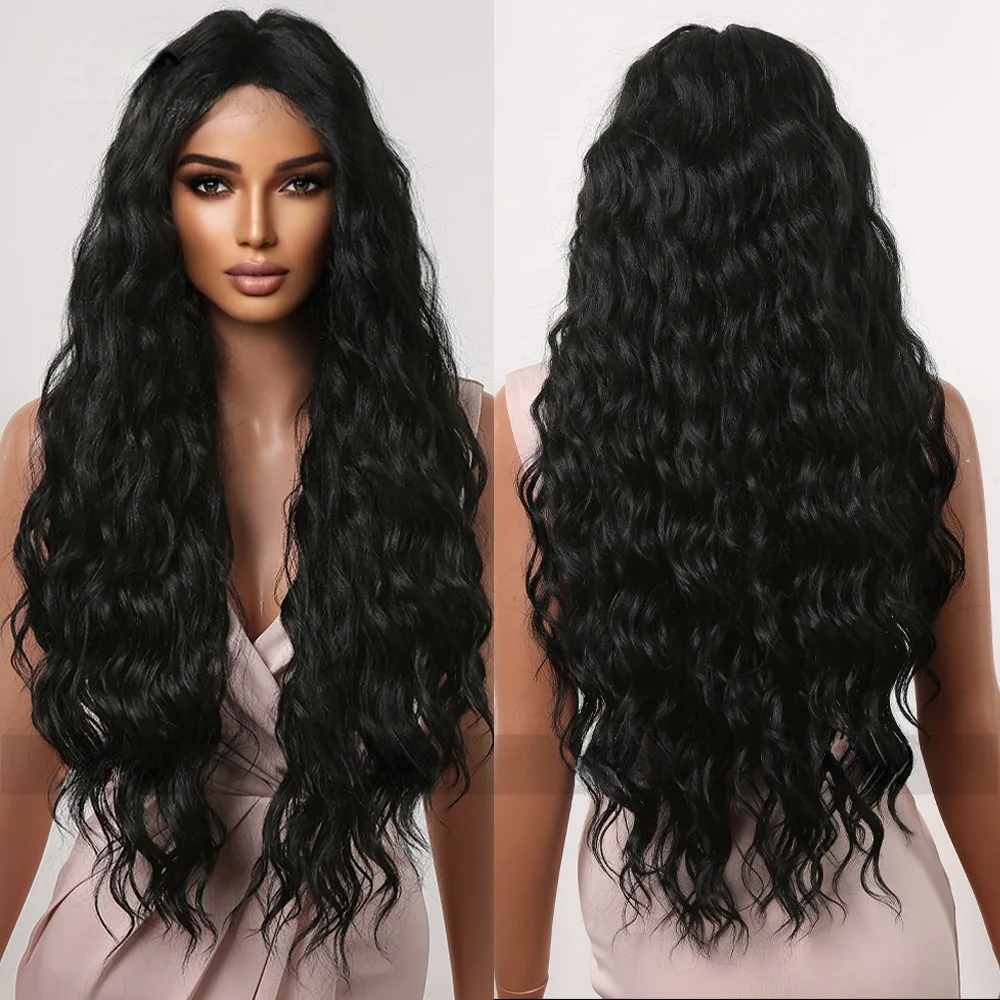 New Synthetic Wig Hand-woven Lace Front T Medium Parted Small Curly Long Curly Black Hair Wigs Glueless Frontal For Black Women.