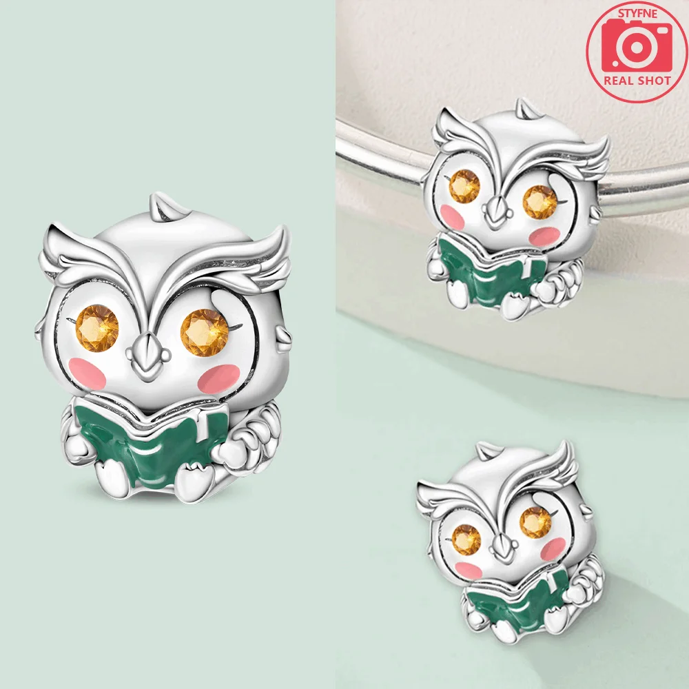 Charms Silver 925 Graduation Season Series Owl Elementary School Students Holding Books Charms Beads Fit Bracelet DIY Jewelry