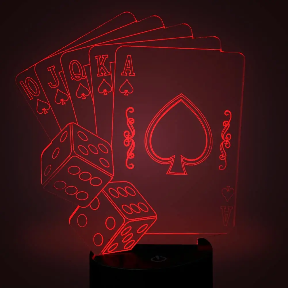 3d luz da noite mágico decoração dice poker spades cartão de jogo 7 cores mudando controle remoto luz da noite presente para a decoração do quarto