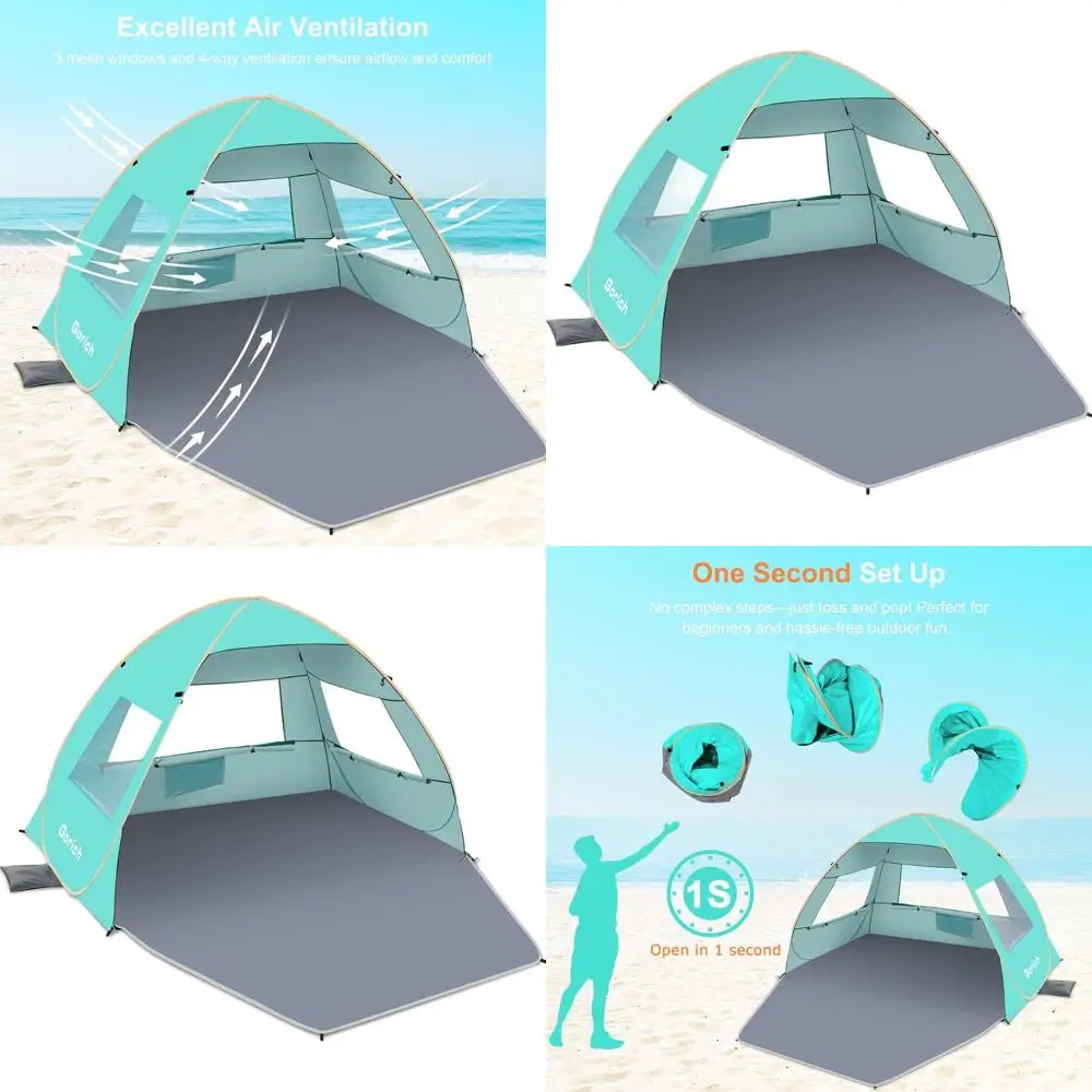 

Быстросборная пляжная палатка на 3-4 человека с UPF 50+, легкий портативный тент для защиты от УФ-излучения