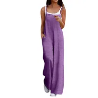 Monos informales holgados de Color liso para mujer, petos con Tirantes ajustables sin mangas, monos cómodos con bolsillo