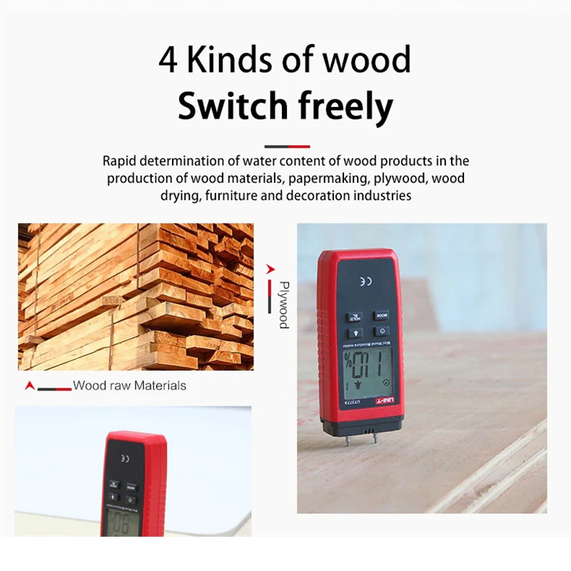 UNI-T UT377A Wood Moisture Meter Digital Hygrometer Humidity Tester For Wood Data Hold