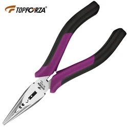 Topforza Multifunction Long Nose Plier with Wire Cutter CR-V Steel Needle Nose Nipper Cable Stripper Plug Press Multi Hand Tools