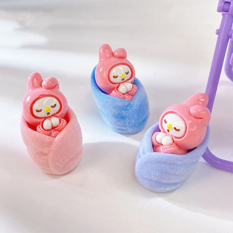 2Pcs Cartoon 3D Sleep Baby Sanrio Flocking Melody Doll Shape Resin Pendant DIY Jewelry Earring Garment Keychain Accessories