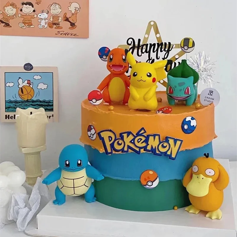 13 stks/set Pokemon Cake Topper Anime Figuur Pikachu Party Gelukkige Verjaardag Pokemon Taart Decoratie Benodigdheden Ornamenten Jongen Kids Gift