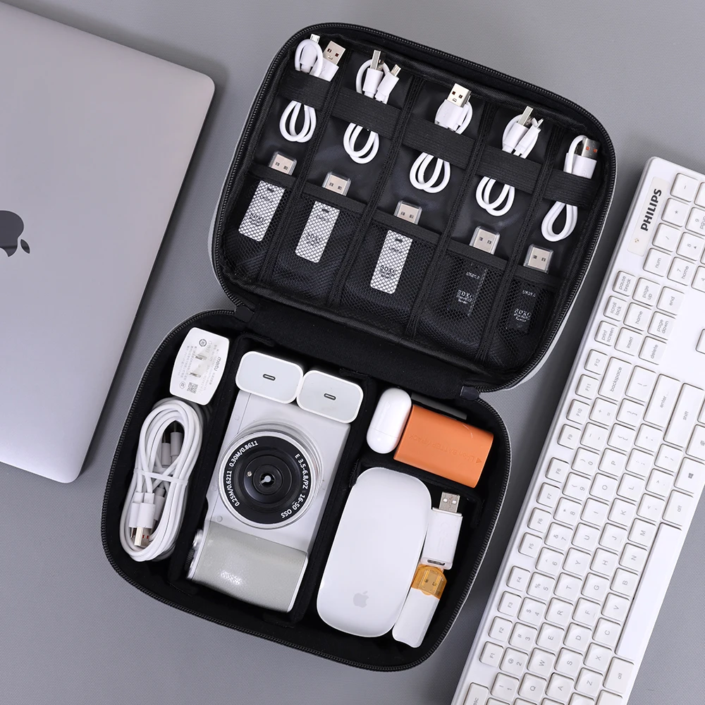 Tas Perjalanan Digital Kapasitas Tinggi Terpisah Multifungsi untuk Kabel Data, Power Bank, dan Penyimpanan USB