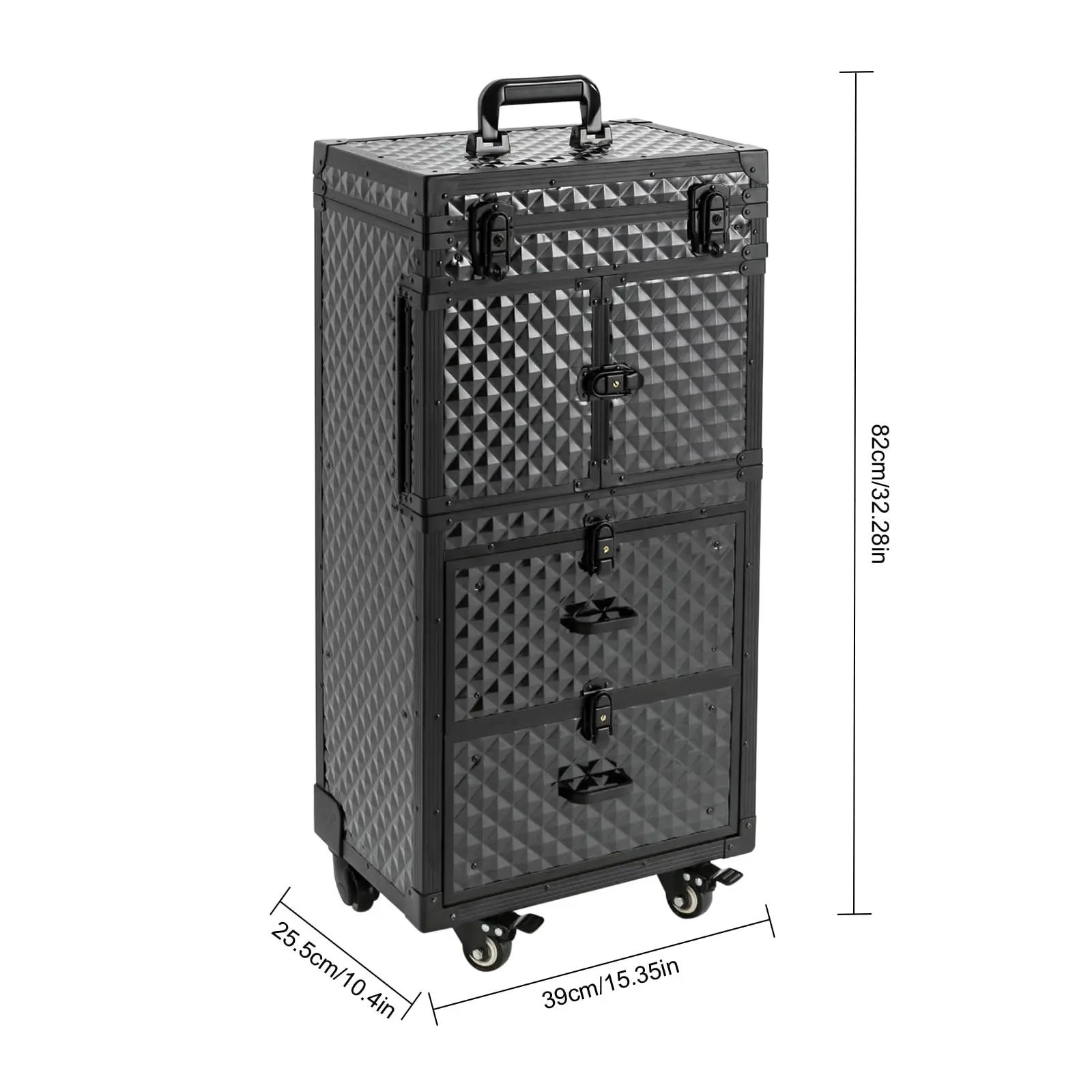 Aluminum 4-in-1 Professional Makeup Artist Rolling Train Case, Lockable Cosmetic Train Case, Large Trolley Storage Case, with Compa