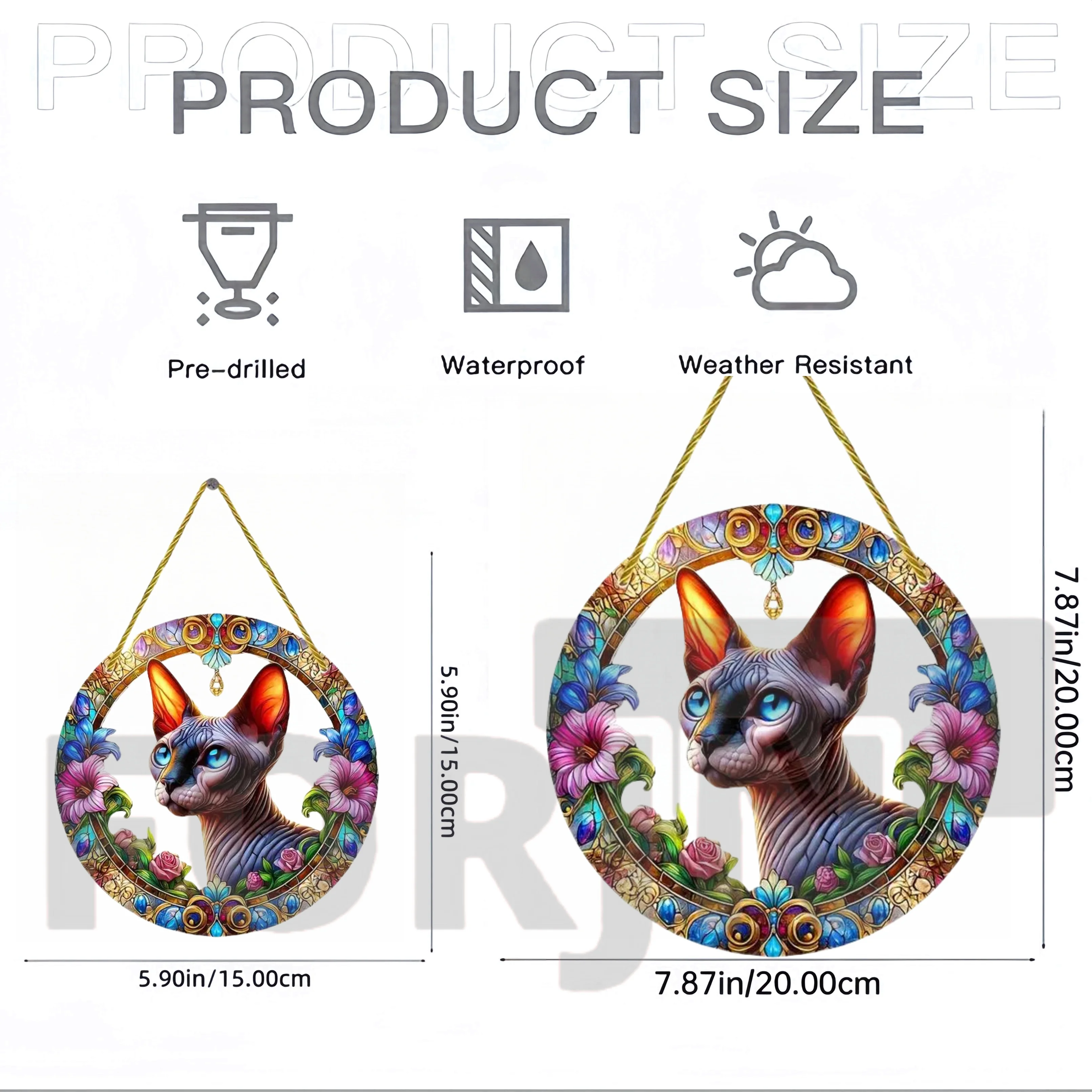 Noble Hairless Cat Black Cat SunCatcher,Acrylic Round Sign Translucent Window Hanging,Gift for Cat Lover,Garden,Yard,House Decor