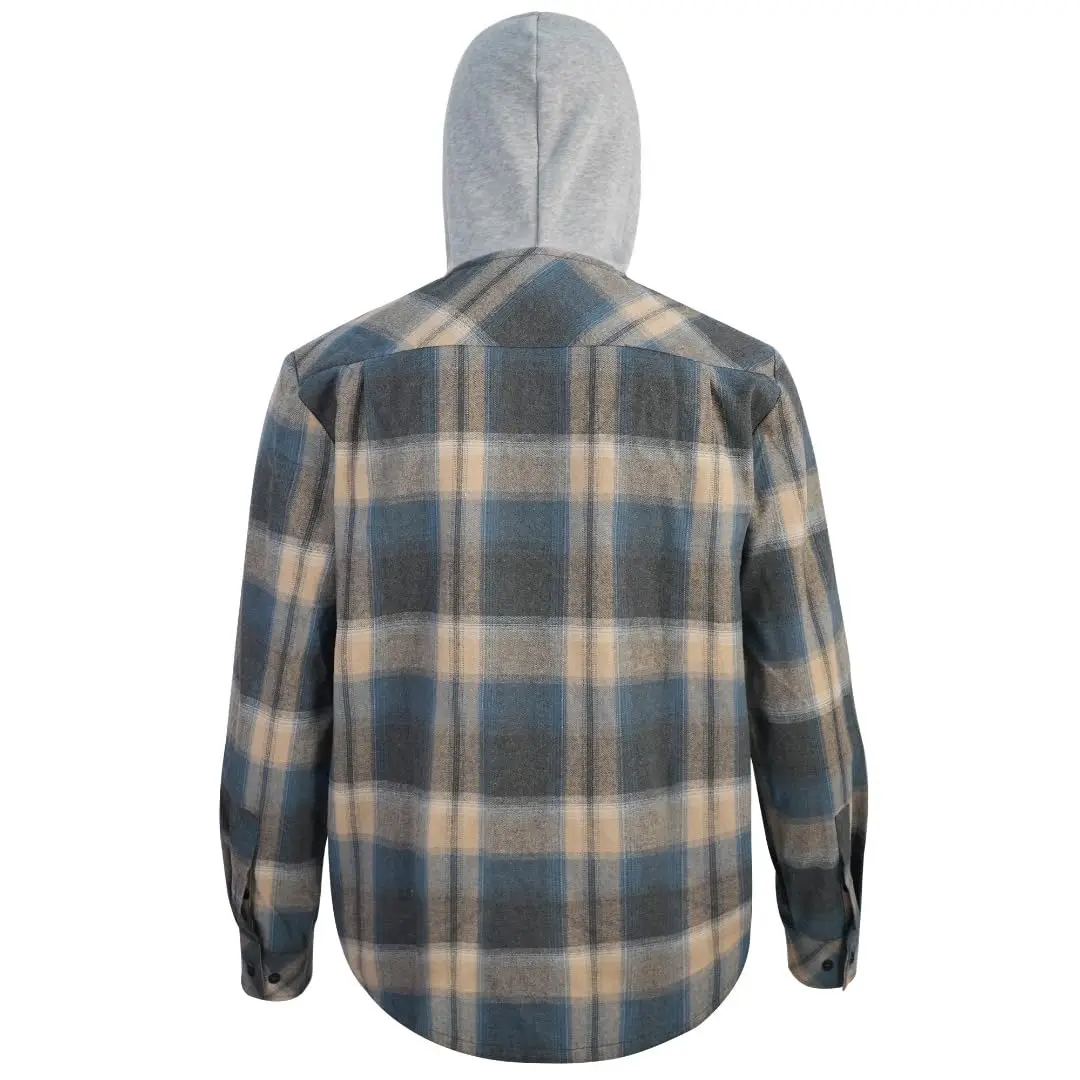 Men's Flannel Hoodie Shirt Button Down Long Sleeve Work Shirt Adjustable Drawstring Hood with Chest Pocket