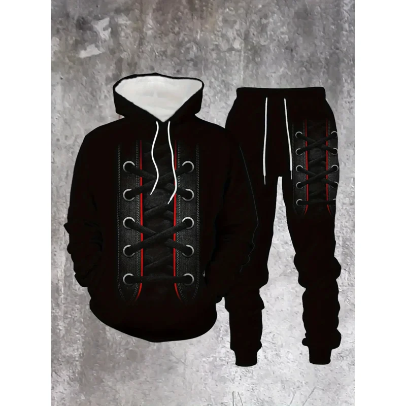 

Men3DCool Printed Hoodie and Sweatpants Set，Spring and Autumn Casual Fashion Comfortable Polyester Fiber Two-Piece Set，plus Size