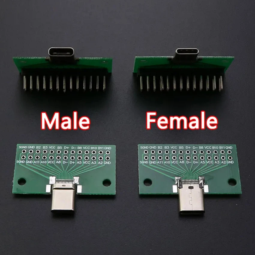 

1PCS TYPE-C Male seat Female seat Test Board Double-sided Plug Pin 24P Female seat to 2.54 USB 3.1 Data Power Adapter Board